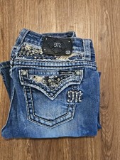 Miss Me Easy Capri Size 27 Blue Rhinestone Flap Pockets