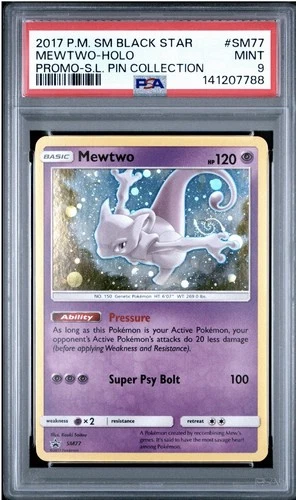 Pokemon 2017 Mewtwo Holo Promo SM77 Shining Legend Pin Collection w/ Swirl PSA 9