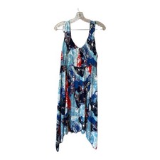 Style & Co Paisley Dress Womens Medium Blue Red Boho Asymmetrical Hem Stretch