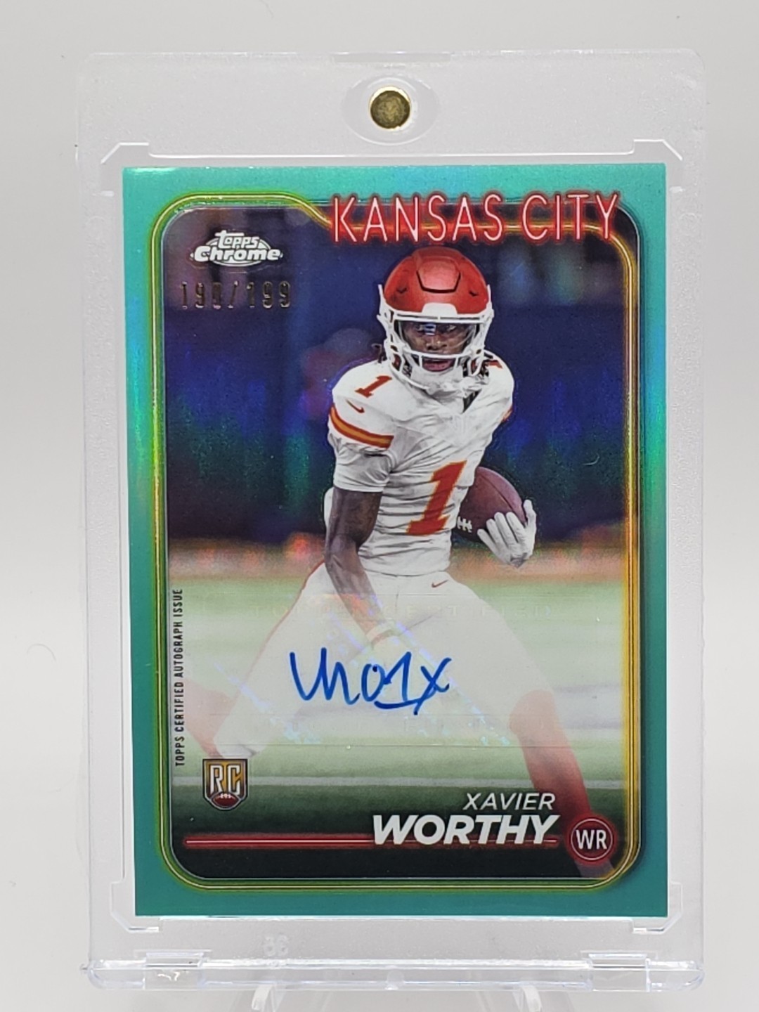 2024 Topps Chrome - Rookies Xavier Worthy  Aqua Sonar Refractor Auto /199 (RC)
