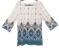 Chico's Women's Tunic Top Size 1 Colorful 3/4 Sleeves Ethnic Moroccan Lantern