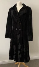 Per Una M&S Black Double Breasted Velour Patch Frock Fit Flare Dress Coat UK 10