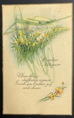 Antique 1925 Easter Cheer Joy Daffodils Postcard Series 1027 A Made in USA
