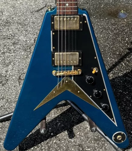 Wildwood Spec 59 Flying V Electric Guitar Candy Apple Blue Rosewood Fretboard JU