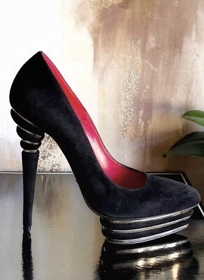 Cesare Paciotti Damen Schuhe Sexy Pumps Wildleder Schwarz Plateau 37,5