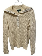RALPH LAUREN Ivory Cable Knitted Yacht, Boat Woman Sailor Fisherman Sweater Sz M