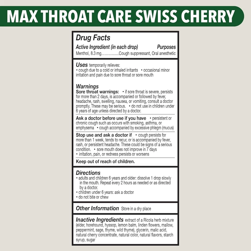 3pk-Ricola Max Swiss-Cereza-Gotas Supresoras de la Tos-34 Gotas cada una-CADUCIDAD 01/2027 Foto 4 de 4