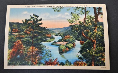 Vint. Color P/C of North Carolina- Tuckaseigee River, betw Sylva and Bryson City