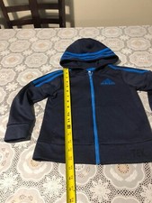 Boys Navy Blue Adidas Full Zip Jacket With Logo Striped Sleeves Size 5