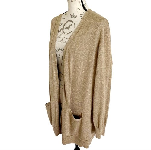 Lauren Ralph Lauren Strickjacke Pullover 2X Seidenmischung Gold Metallic Knopf Preppy - Bild 3 von 13
