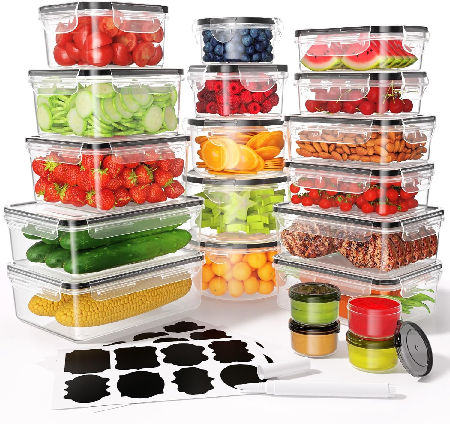 40-Piece Airtight Food Storage Container Set with Lids - 20 Containers & 20 Lids - Plastic BPA-Free