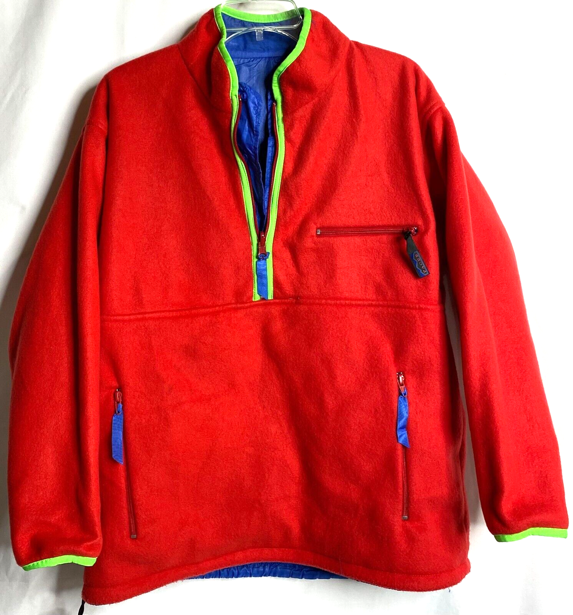 Vintage Pacer Reversible Red Fleece Lined 1/4 Zip Blue Windbreaker