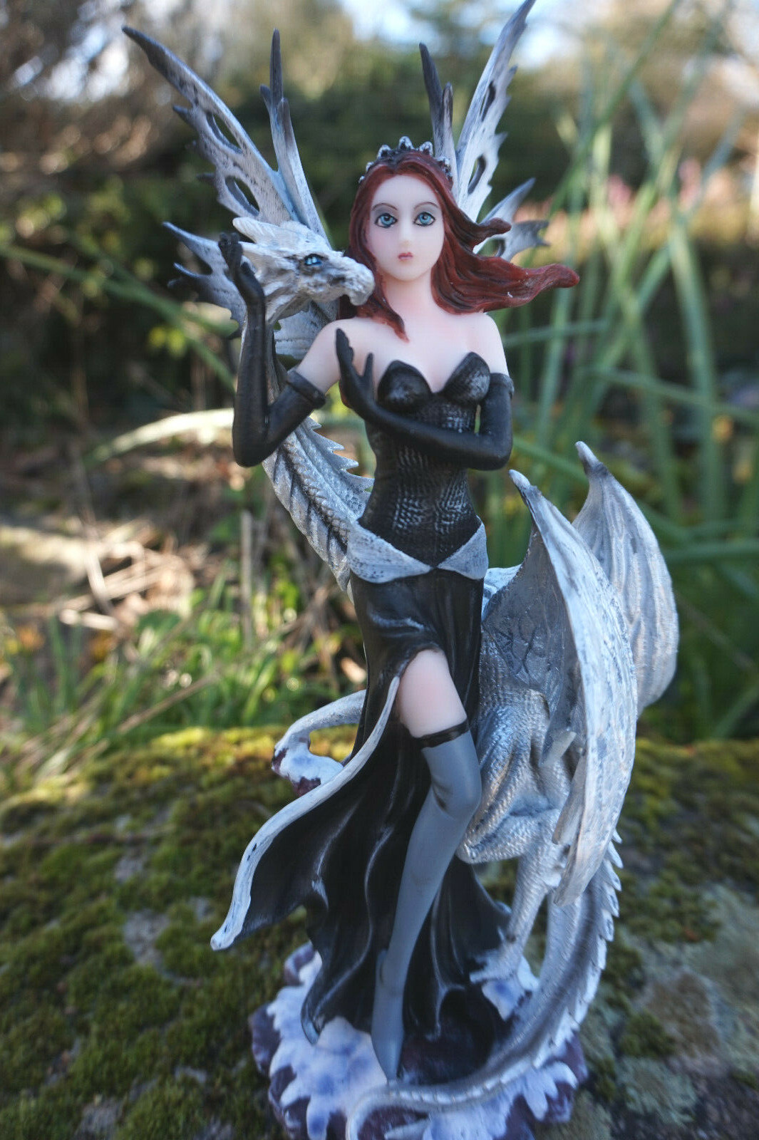 Figurine fée dragon elfe sexy gothique de collection en résine peinte à la main