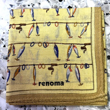 MAN YELLOW HANDKERCHIEF COTTON ART POCKET SQUARE18" CLASSIC FISHING RODS STRIPED