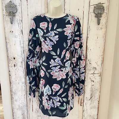 Cooper St. Size 4 Woman's Navy Blue Pink Green White Floral Shift Smocked Dress