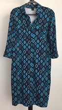 Ann Taylor size M knit button down shift dress blue/black 3/4 sleeved