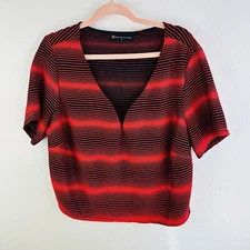 Fashion To Figure Red Black Textured Striped Top Size 3