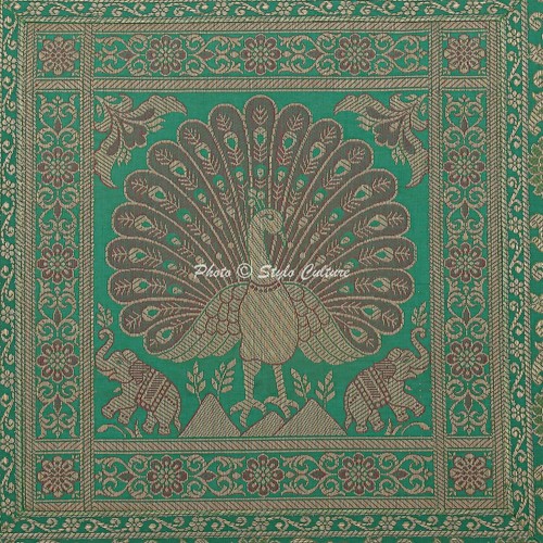 Peacock Brocade Cushion Cover Indian Handmade Throw Sofa Pillow Case Cover 12" - Picture 37 of 46