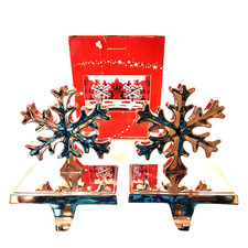 Macys Set of 2 Silver Toned Metal Christmas Snowflakes Stocking Hanger Holders