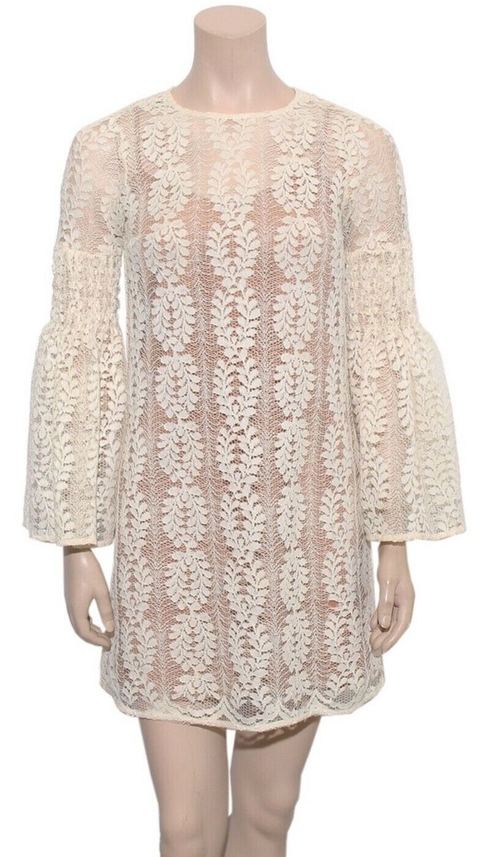 michael kors bell sleeve lace dress Cotton Blend Floral Lace Bell-Sleeve Dress in COAST