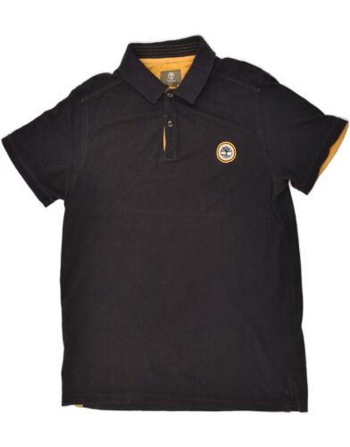 TIMBERLAND Mens Graphic Polo Shirt Large Black Cotton AZ73 - Picture 1 of 3