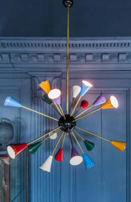 Modern Brass 16 Lights Multicolor Arms Sputnik Chandelier Lighting Fixture