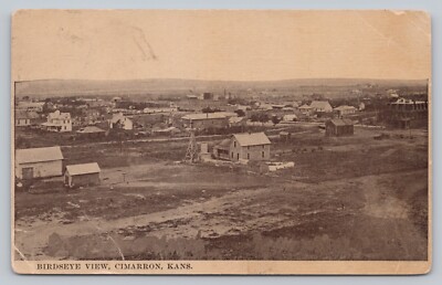 Postcard KS Cimarron Bird's Eye View Town Homes Dwellings Water Tower c1911 M2