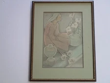 BARBARA LEITCH PAINTING RARE WOMAN ARTIST CALIFORNIA ART DECO MODERNIST PORTRAIT