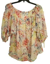 Cabi Blouse Top Women's M Floral Lightweight Dolman 3/4 Sleeve Boat Neck