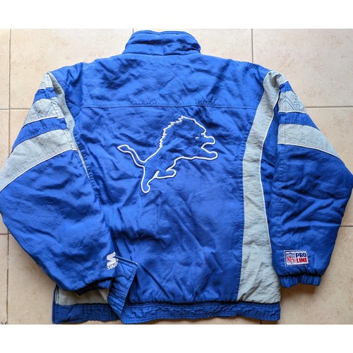 Detroit Lions 90s STARTER puffer 1/2 jacket M blue silver NFL Pro Line vtg - Picture 2 of 8