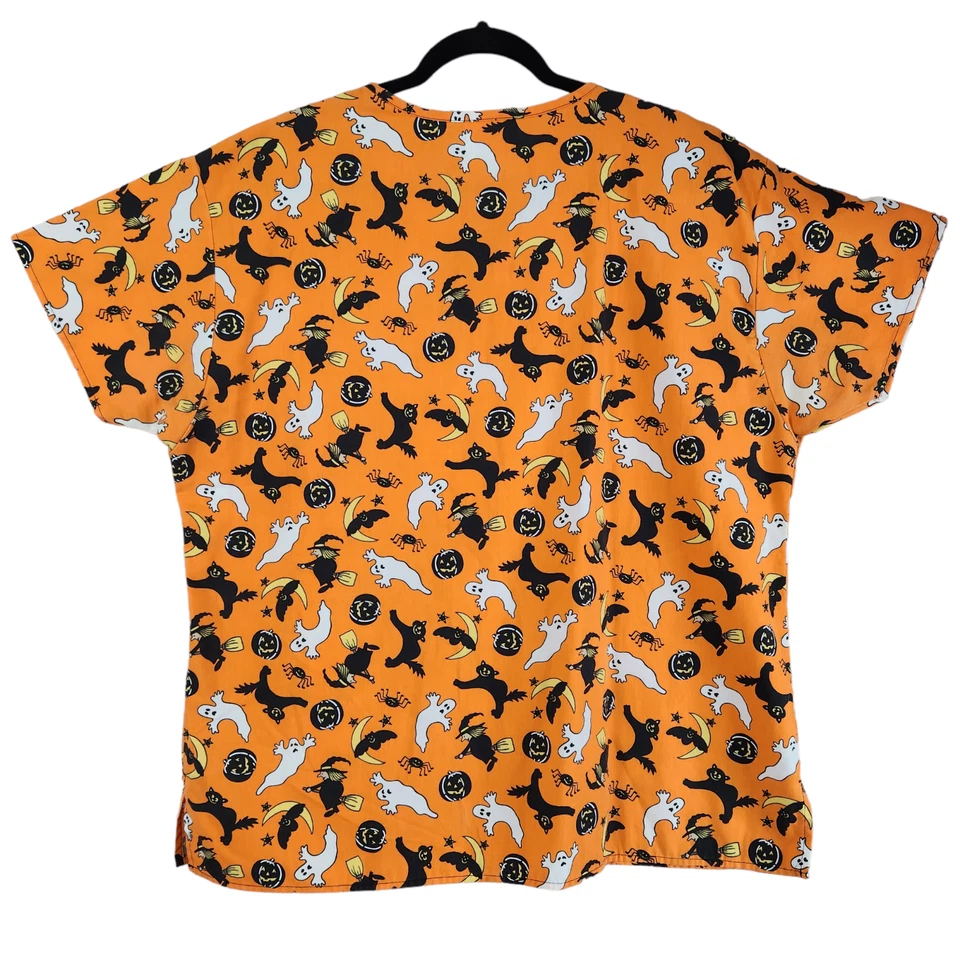 Camisa Médica Grande Crest para Mujer Halloween Fantasma Bruja Negro Gato Araña Naranja Foto 3 de 4