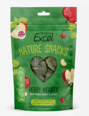 Burgess Excel Rabbit Treats Herby Hearts Guinea Pig Snacks - Herbs & Apple 60g
