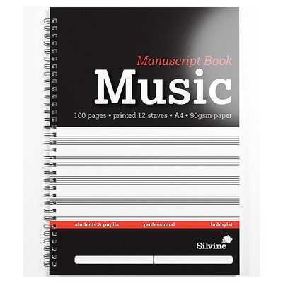 Silvine A4 Twin Wire Music Manuscript Book 12 Stave 50 Sheets 90gsm Brand New