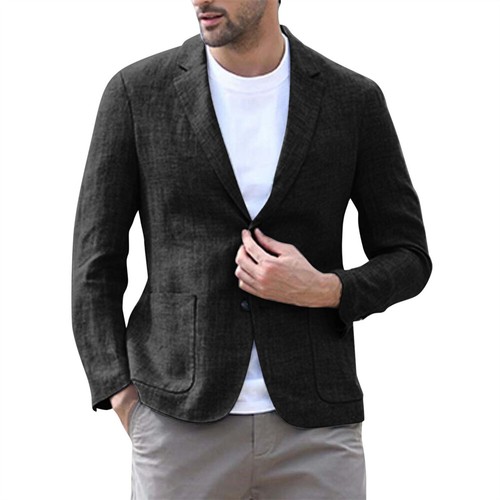 Giacca blazer da uomo cappotto top lino leggero casual con bottoni tuta slim - Foto 5 di 5