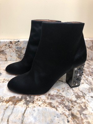 Aquazzura Party Boots Black Silk Satin Ankle Bootie 38 Rhinestone Heel 1195 00 Ebay