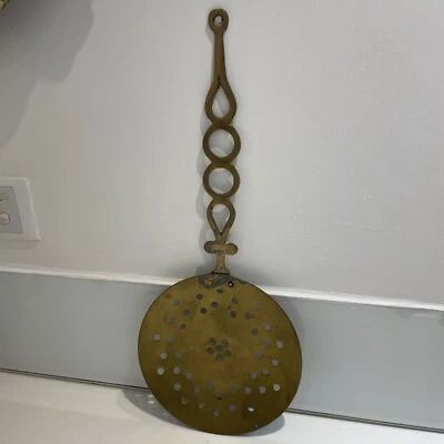 Vintage Brass Wall Hanging Strainer/ Sieve/ Chestnut Roaster 8 1/2” x 20” h - Image 1 of 4