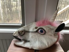 Unicorn/Pink Hair Rubber/Latex Mask