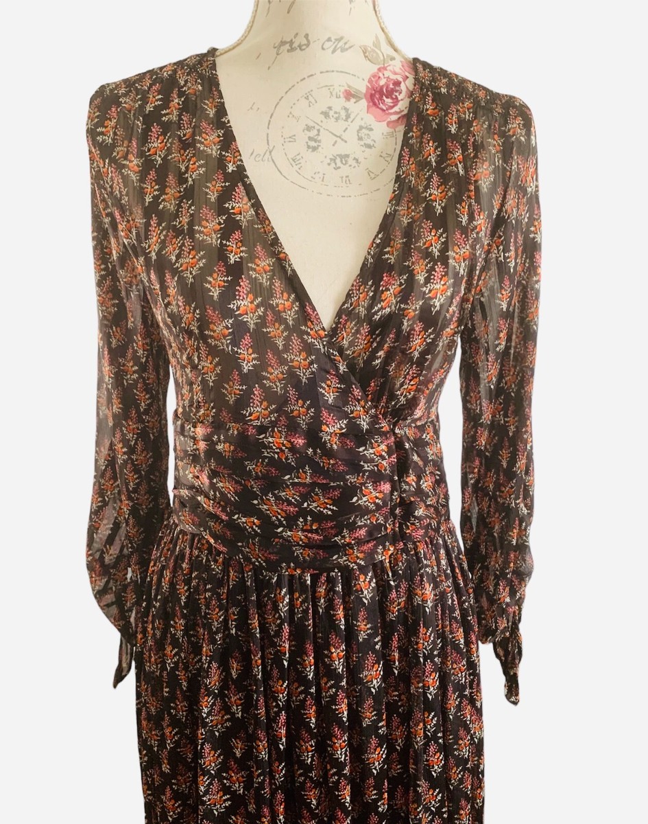 WASADO 正規品 PO sara ZARA NEW WOMAN SS24 BLACK/YELLOW FLORAL PRINT MIDI DRESS REF