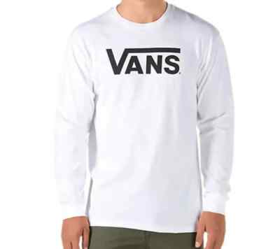 NWT VANS Off The Wall CLASSIC TEE Long Sleeve T-Shirt  WHITE BLK Cotton MENS M