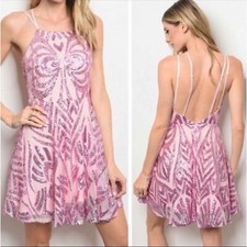 NWT $299 MSRP Pink Sequin Short Special Occasion Semi Formal Party Dress SZ MED