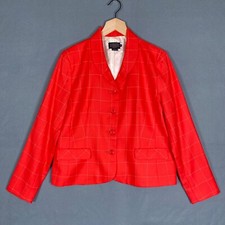 Pendleton Womens Blazer Size 16 100 Virgin Wool Bright Coral Windowpane Plaid