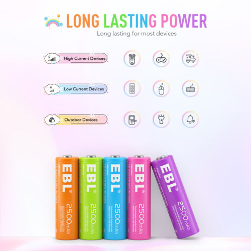 EBL 10pcs/Pack 1.2V Rechargeable Ni-MH AA Batteries 2500mAh Lot Double A Battery - Picture 7 of 7