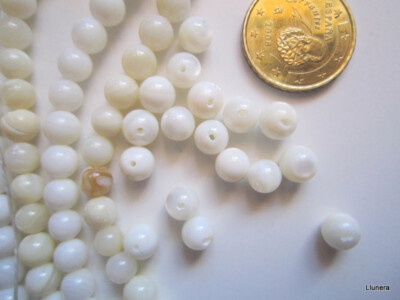 Perles Rondes Coquillage Naturel 4,5 Mm - 20 Unités - Beige Crème