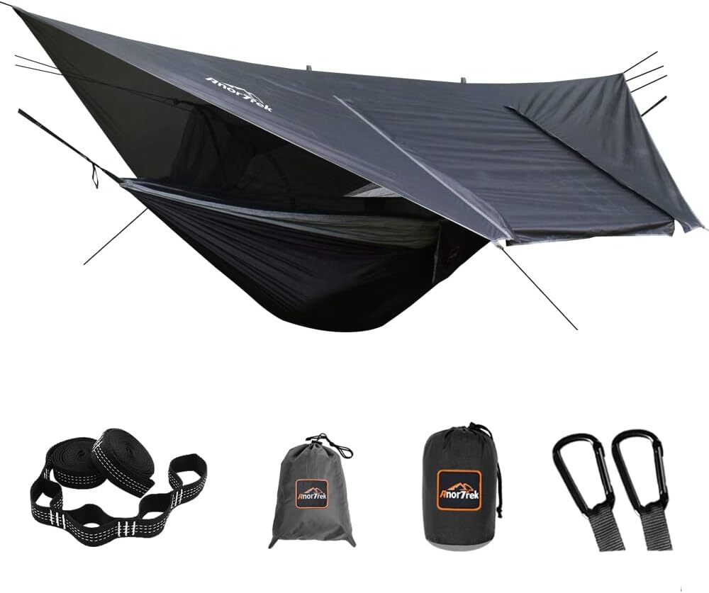 AnorTrek Camping Hammock with Mosquito Net and Rain Fly Tarp