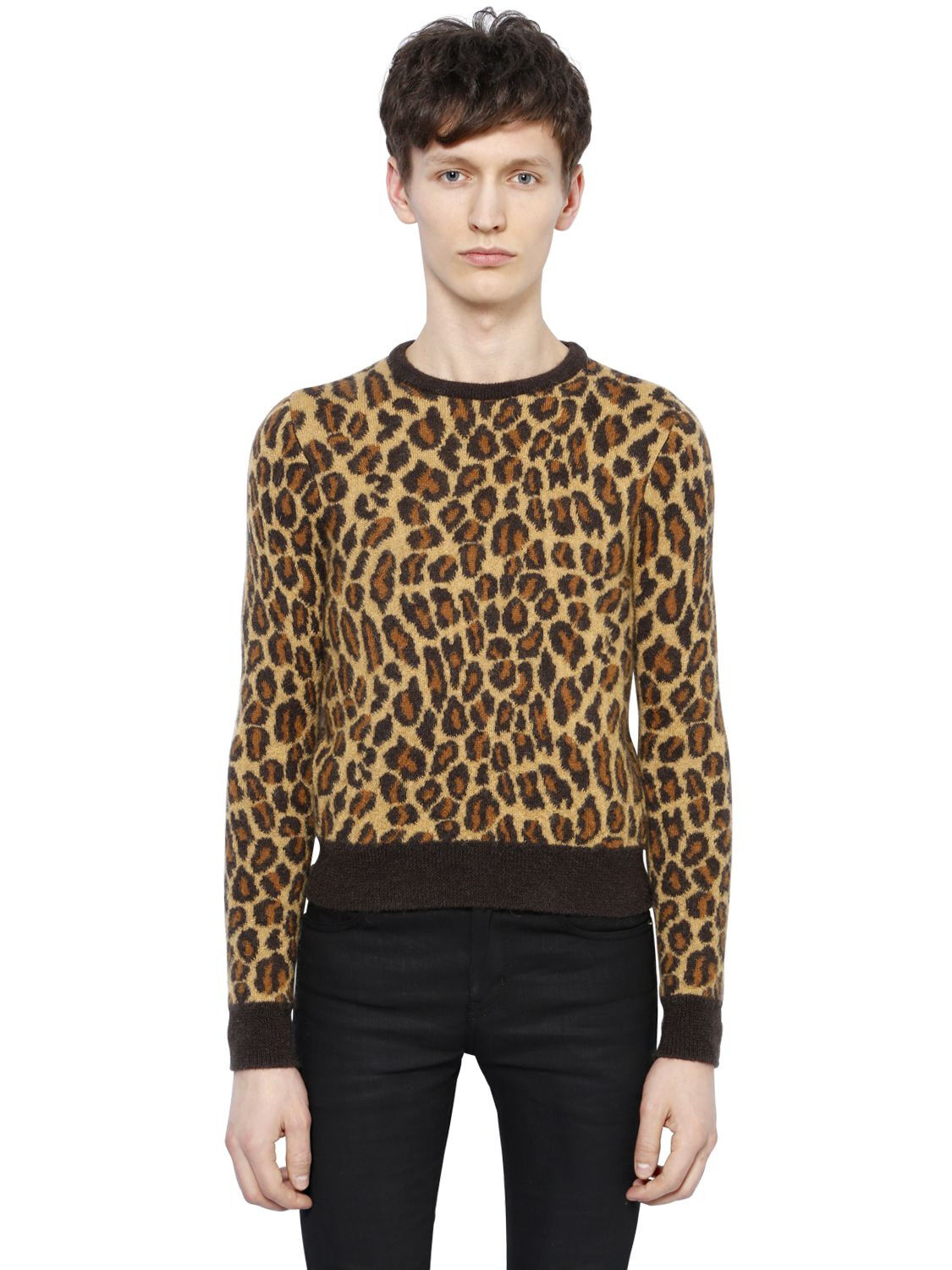 🆕️ SAINT LAURENT Paris LEOPARD Print MOHAIR Blend SCHOOLBOY Sweater XS