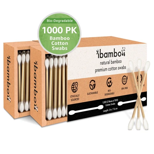Ibambo 100% Bamboo Cotton Swabs - Compostable Swabs for Beauty & Personal Care