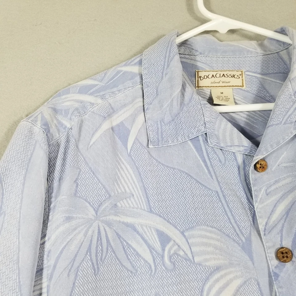Boca Classics Camisa Hawaiana Hombre Medio Azul Floral Lujo Seda Aloha Camp Foto 4 de 4