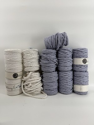 Lot of 10 Bobbiny Macrame Cotton Cords 5mm 9 mm White & Purple Chunky Rope Yarn