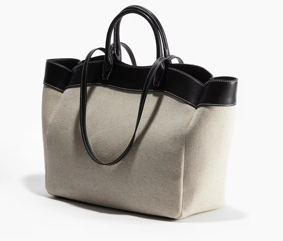 Bolso Shopper H&M 2025 Grande de Lona Beige Claro/Negro Mujer - HM Original Foto 2 de 4