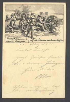 AK ''Auf Krupp-Kanonen u Knorr-Suppen können wir uns verlassen,Feldpost, gel 1915
